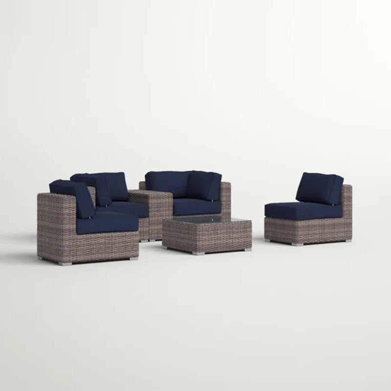 Wicker Seating Group Set With Table And Cushions
