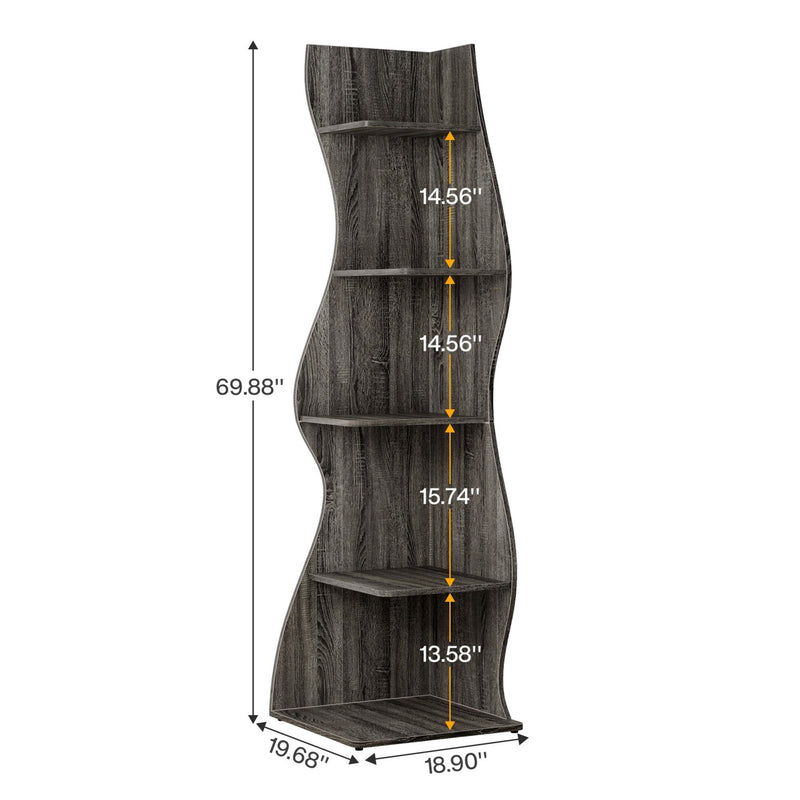 5 Tier Wavy Corner Bookshelf And Plant Stand For Living Room