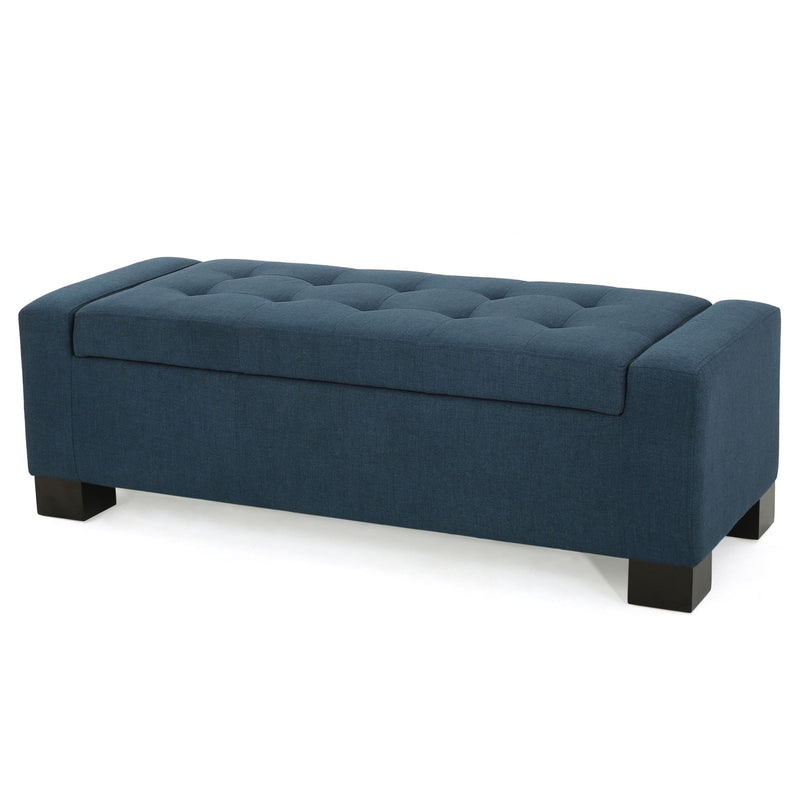 Empower - Button Tufted Waffle Upholstered Storage Ottoman With Wood Legs - Navy Blue