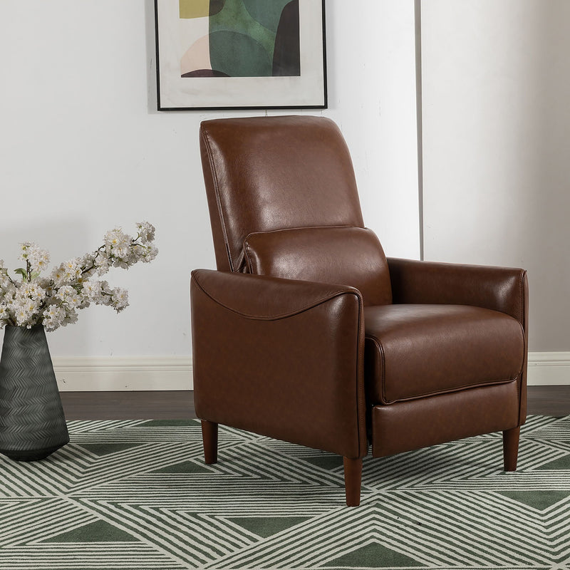 Upholstered Push Recliner Chair With Rubber Wood Legs For Living Room