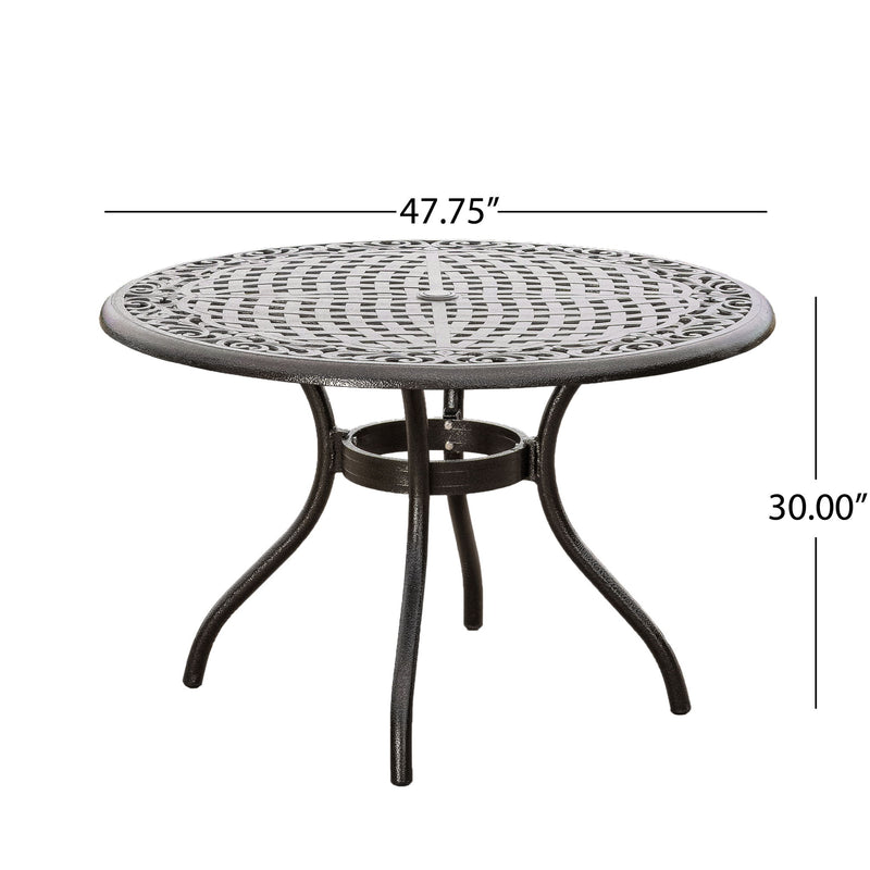 Tranquilius - Outdoor Round Dining Table With Lattice Tabletop, Umbrella Hole And Curved Legs