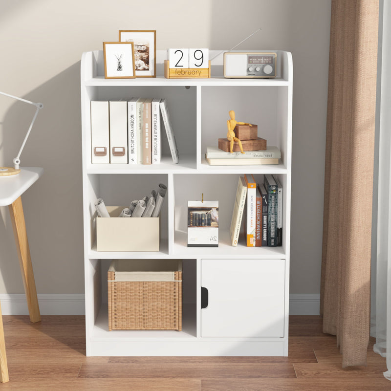Bookcase With 6 Compartments, Freestanding Bookshelf For Bedroom - White