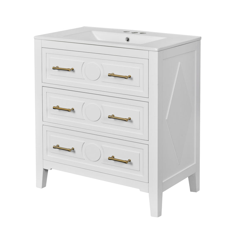 Retro Bathroom Vanity With Sink Combo, Free Standing Single Set With 3 Drawers