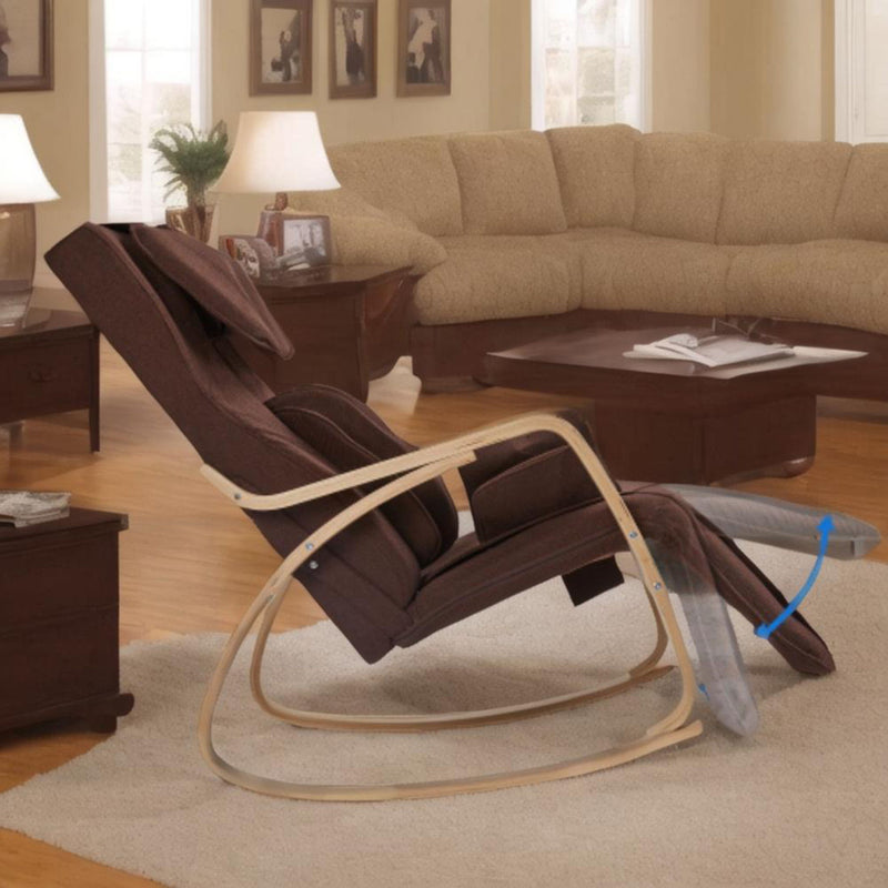 Comfortable Relax Rocking Chair With Full Massage Function Cotton Fabric Air Pressure - Brown