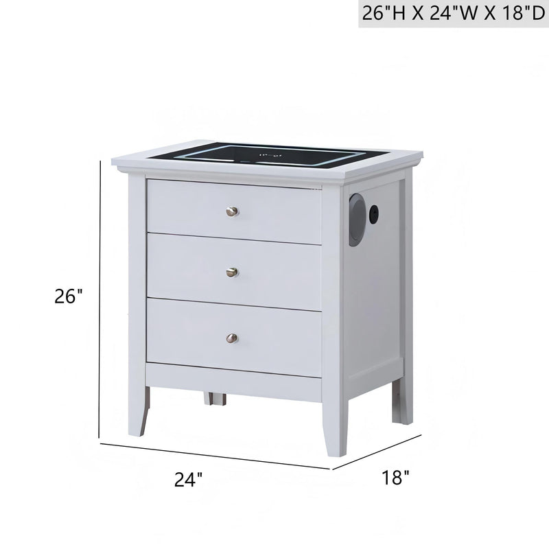 Hammond - Smart 3 Drawer Nightstand With USB Charging And Integrated Speakers - White