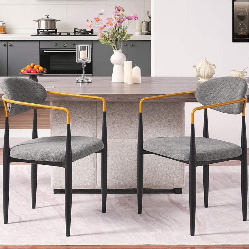 Modern Upholstered Dining Chair With Accented Armrests (Set of 2)