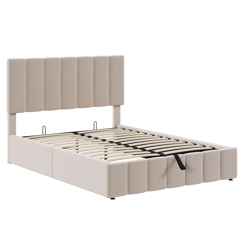Elegant Upholstered Platform Bed With Hydraulic Storage System