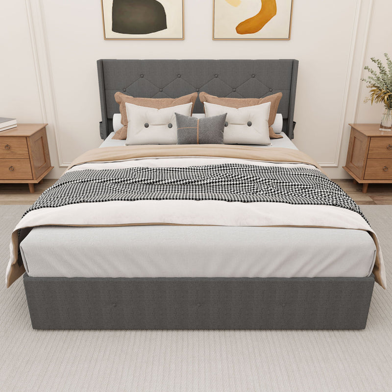 Bed With Gas Lift Storage, USB Ports