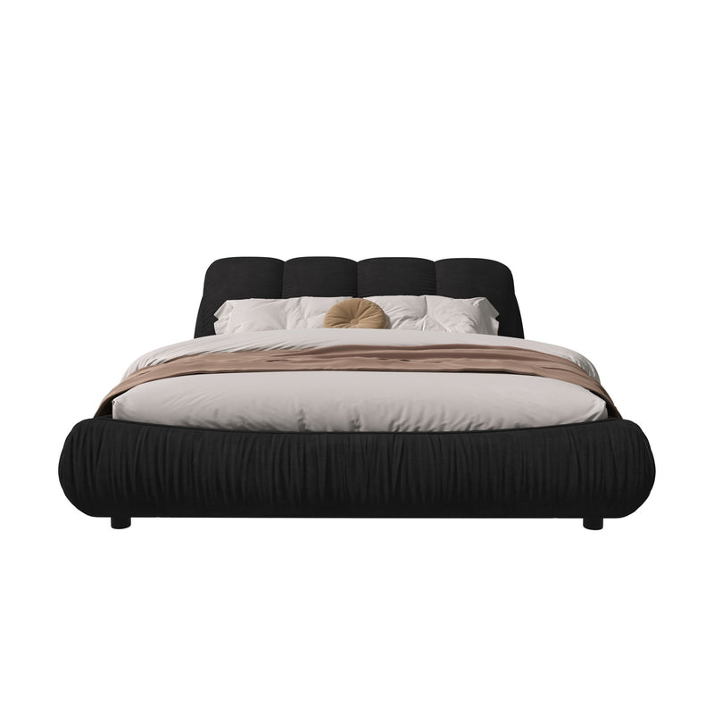 Luxury Upholstered Platform Bed With Oversized Padded Backrest And Solid Wood Frame