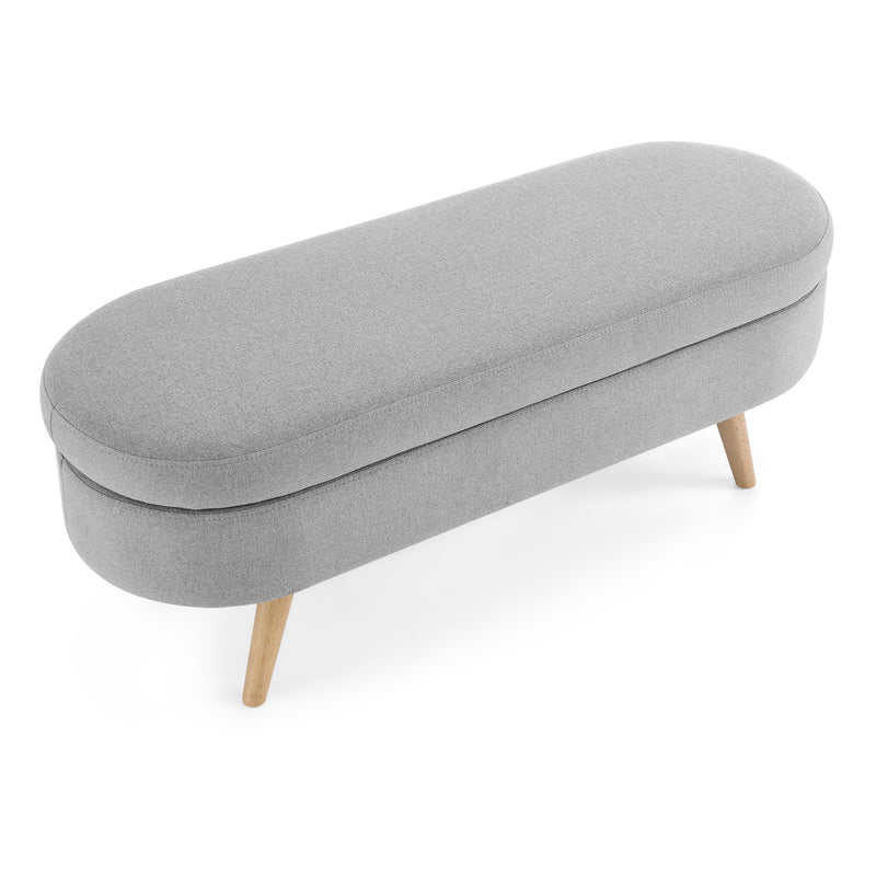 Ottoman Oval Storage Bench With Rubber Wood Legs Linen - Gray
