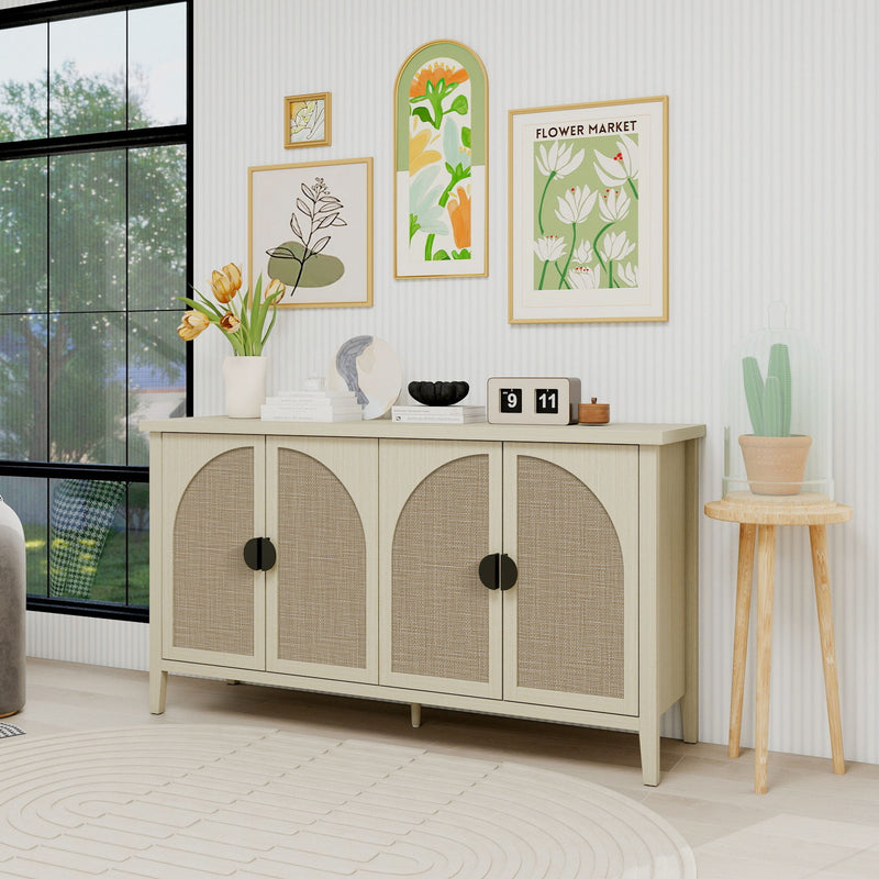 Rattan 4 Door Cabinet, Suitable For Bedroom - Natural