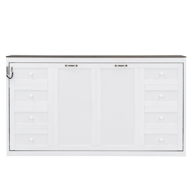 Murphy Bed With LED Light, Foldable Wall Bed Cabinet