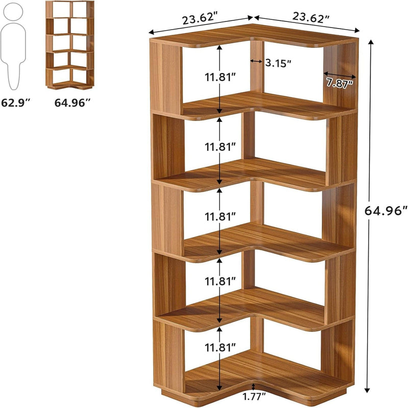 6 Tier Corner Bookshelf, L-Shaped Freestanding Shelf With Anti Drop Panels