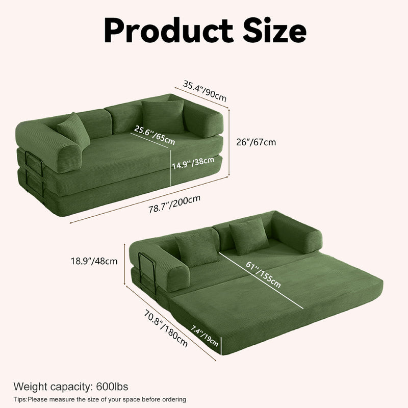 Convertible Sleeper Sofa Bed, 3 Seater Fold Out Couch With Mattress