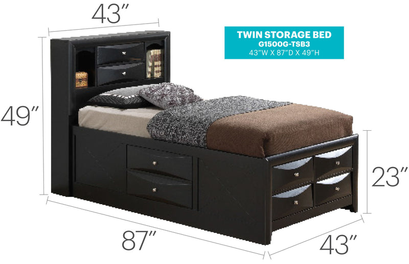 Modern Design Storage Bed With Bookcase Headboard