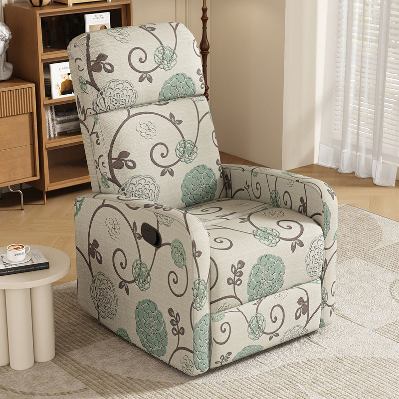 Modern Manual Recliner, Home Theater Chair With Adjustable Backrest For Living Room - Beige / Blue