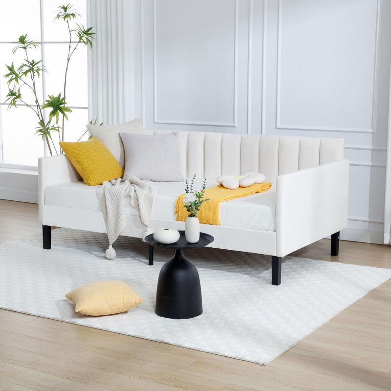 Elena - Boucle Upholstered Daybed, Ribbed Tufted Backrest