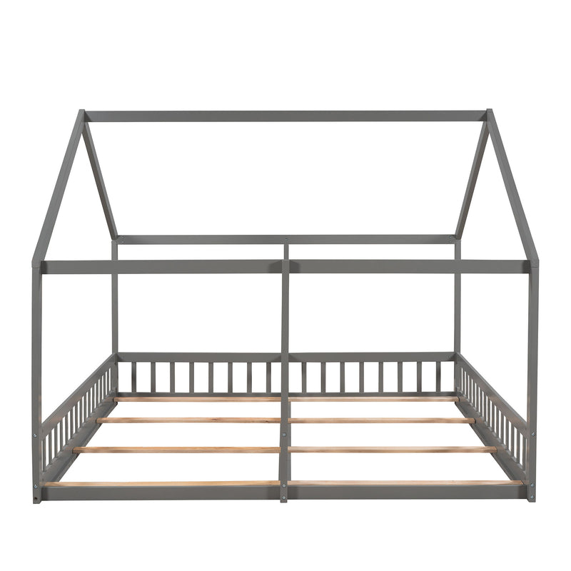 House Platform Beds, 2 Shared Beds, Metal Frame With Guardrails