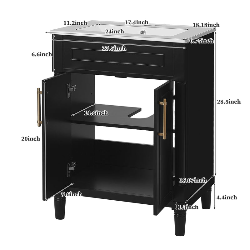 Bathroom Vanity With Integrated Sink, 2 Door Cabinet - Black