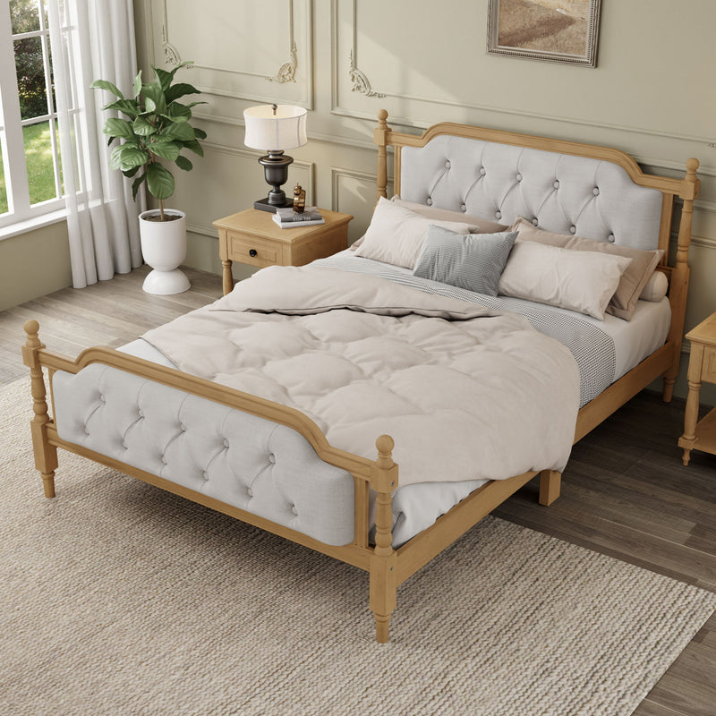Traditional Style Solid Bed Frame With Upholstered Tufted Headboard, No Box Spring Needed