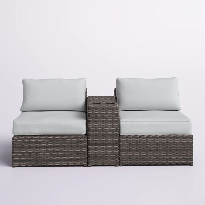 2 Person Wicker Conversation Set With Cushions, Weather Resistant