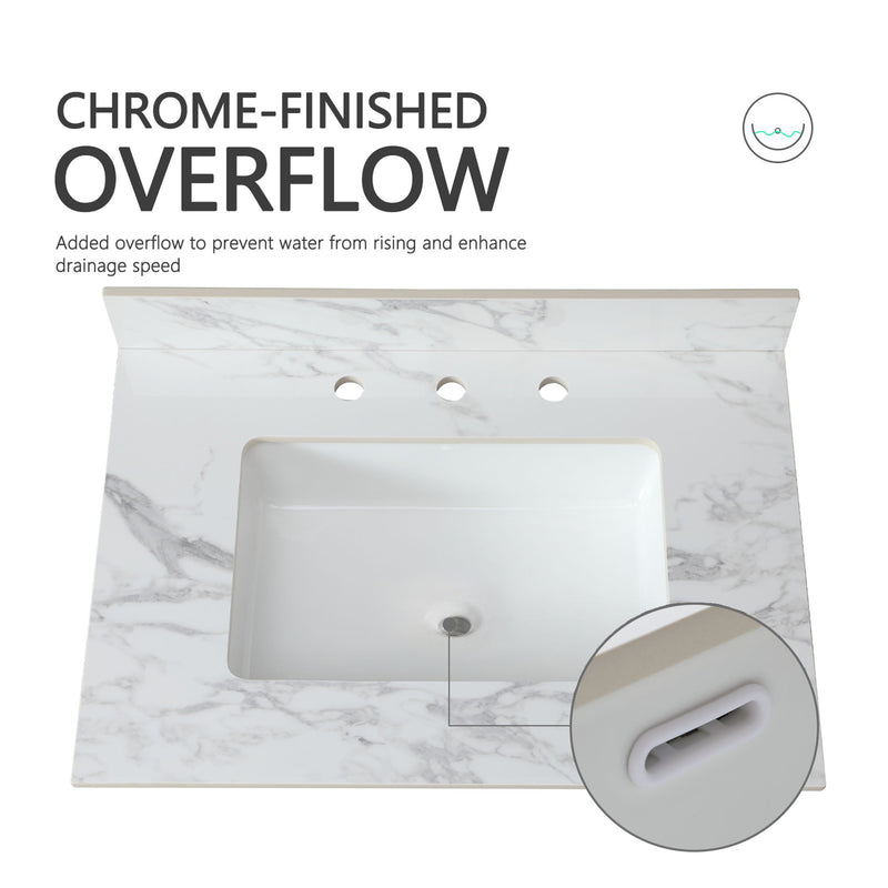 Elegant Sintered Stone Bathroom Vanity Top With Rectangular Undermount Ceramic Sink