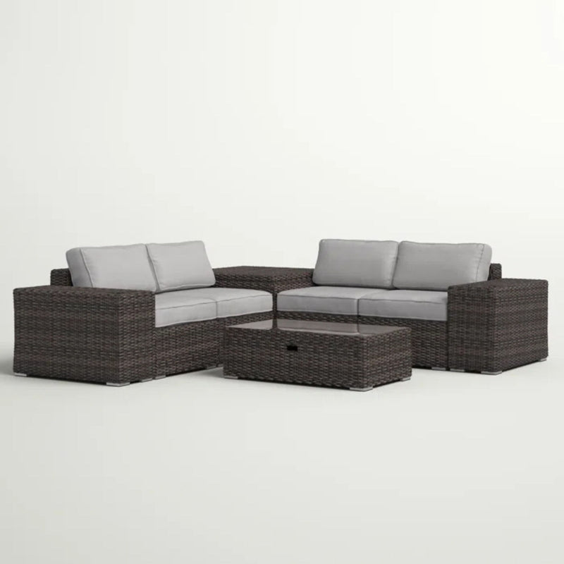 Modern Patio Rattan Sectional Set With Cushions