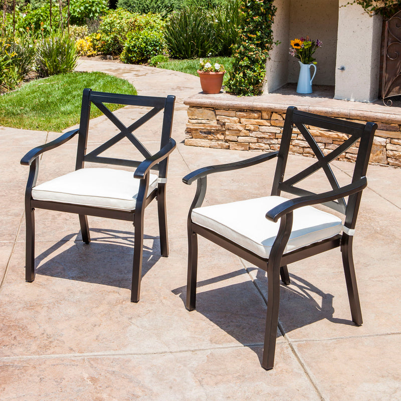 Outdoor Dining Chair Set With Water Resistant Cushions - Black / Ivory