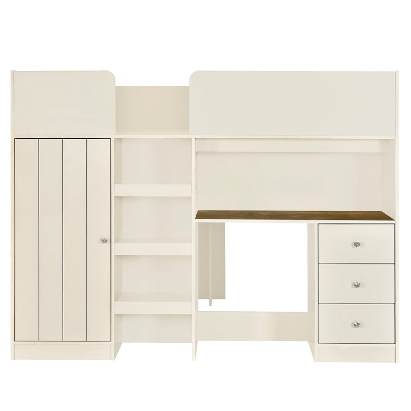 Loft Bed With Built In Wardrobe, Desk, Shelves, And Drawers