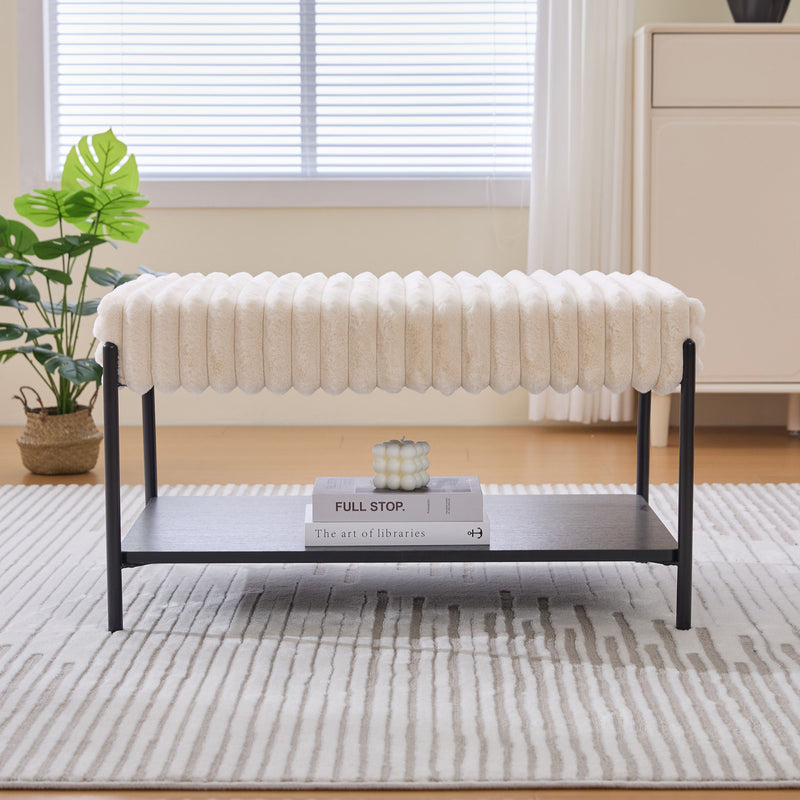 Upholstered Ottoman Coffee Table Foot Rest With Open Storage