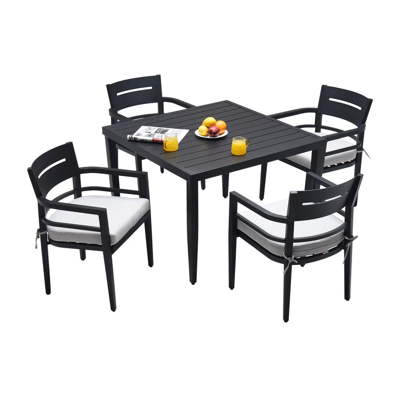 Outdoor Modern Dining Set, Chairs Sunbrella Cushioned And Dining Table With Umbrella Hole