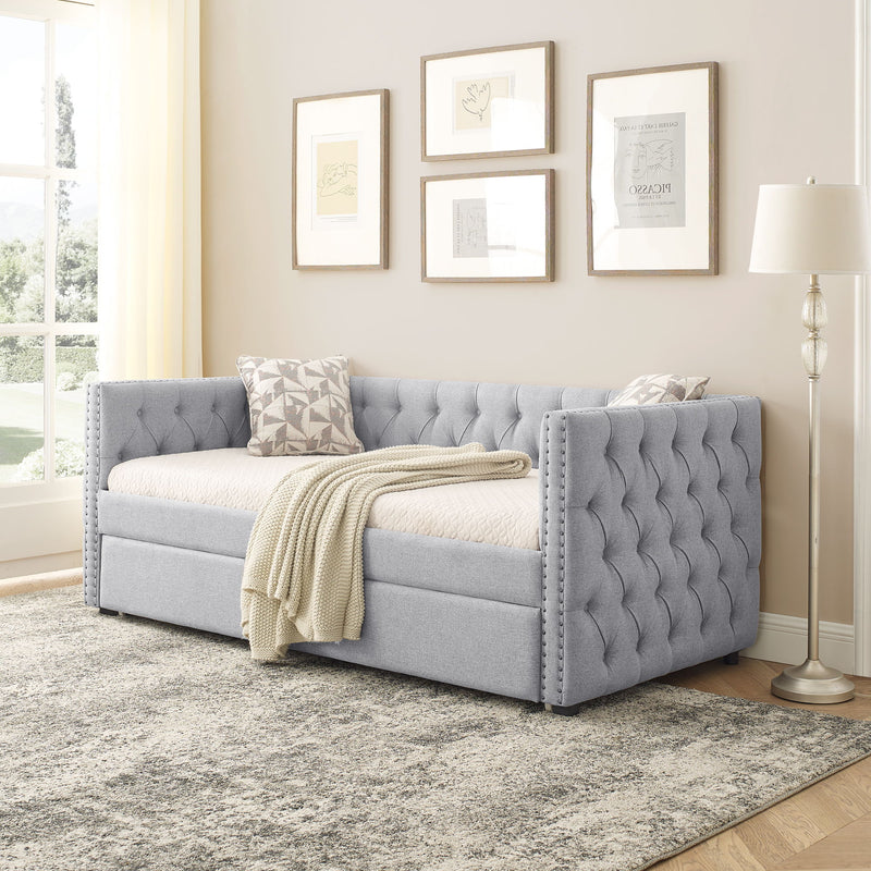 Inspired Upholstered Daybed With Trundle, Button Tufted