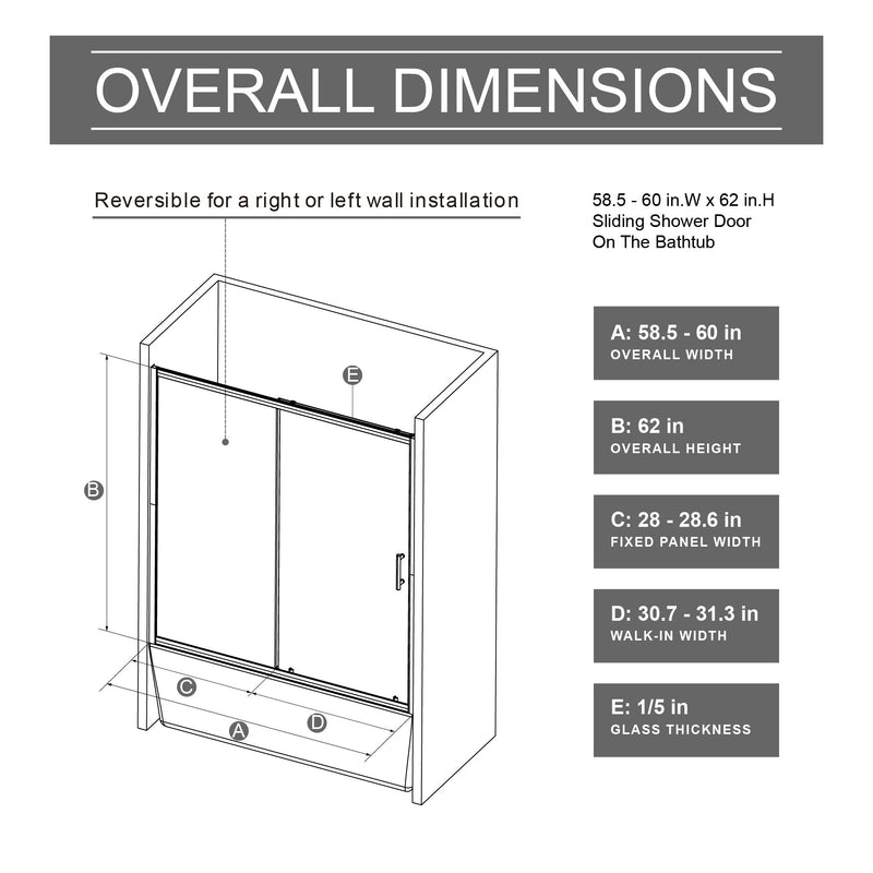 Single Sliding Shower Door For Bathtub With And Handle - Chrome