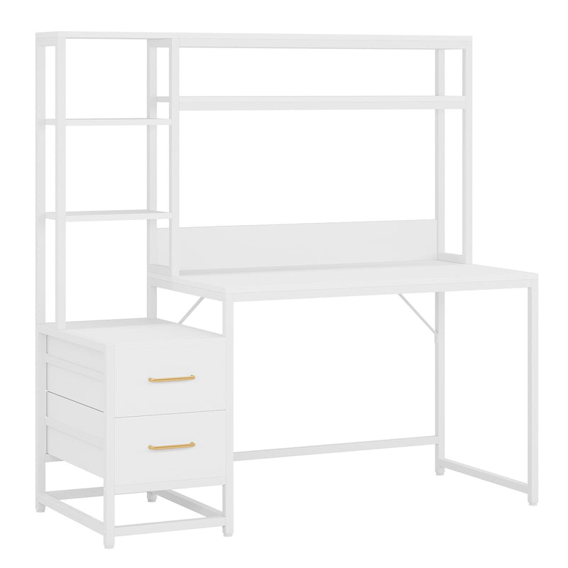 Computer Desk With Hutch, 2 Drawers & Open Shelves