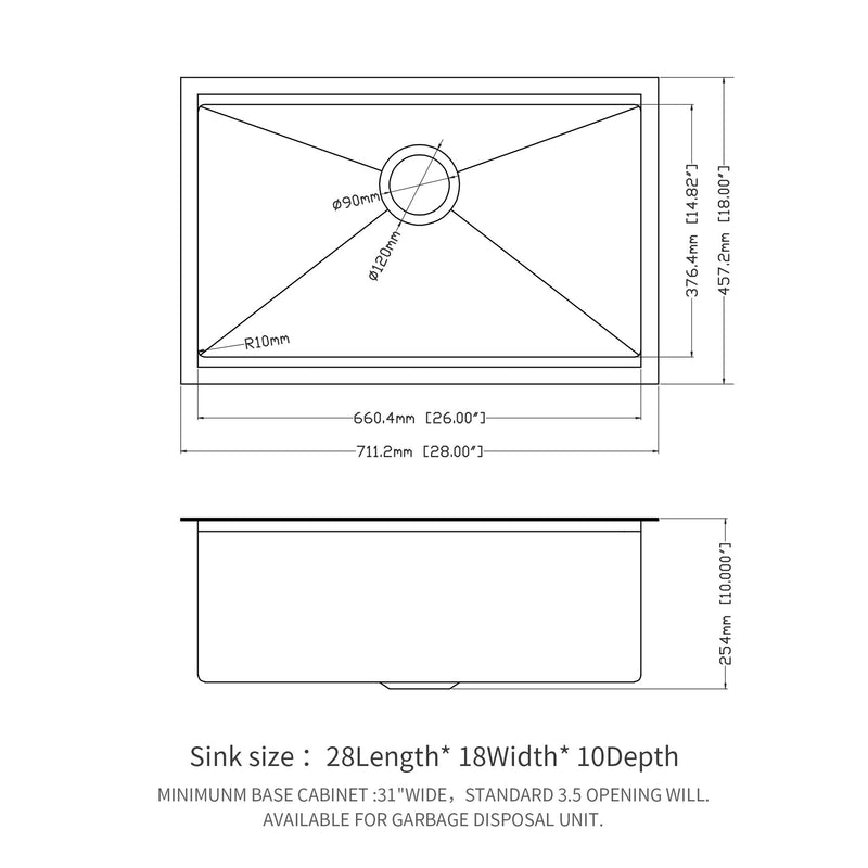 Workstation Kitchen Sink, Single Bowl Undermount 16 Gauge Stainless Steel - White