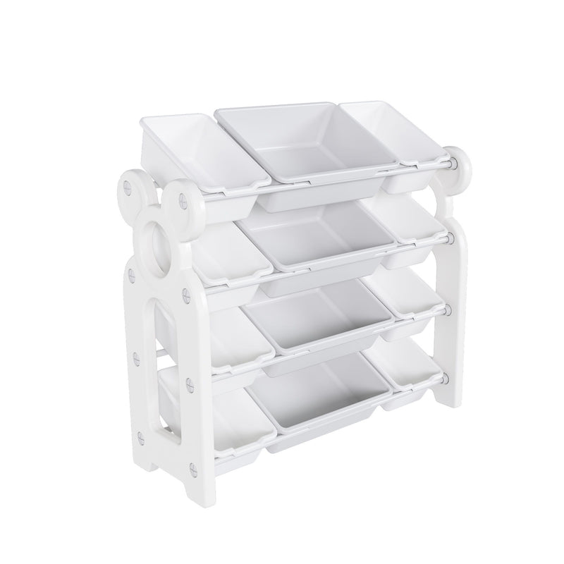 Multi Functional Kids Toy Storage Organizer Cabinet With Hdpe Shelf And 12 Bins - Gray White