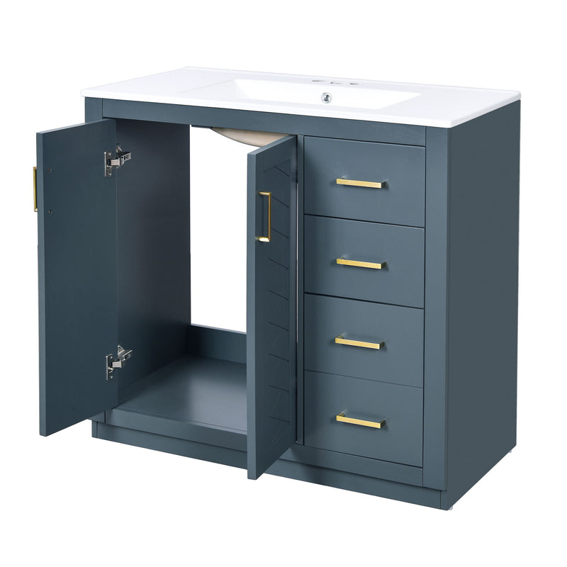 Modern Bathroom Vanity With Ceramic Sink, Freestanding Set With Drawers And Soft-Closing Doors