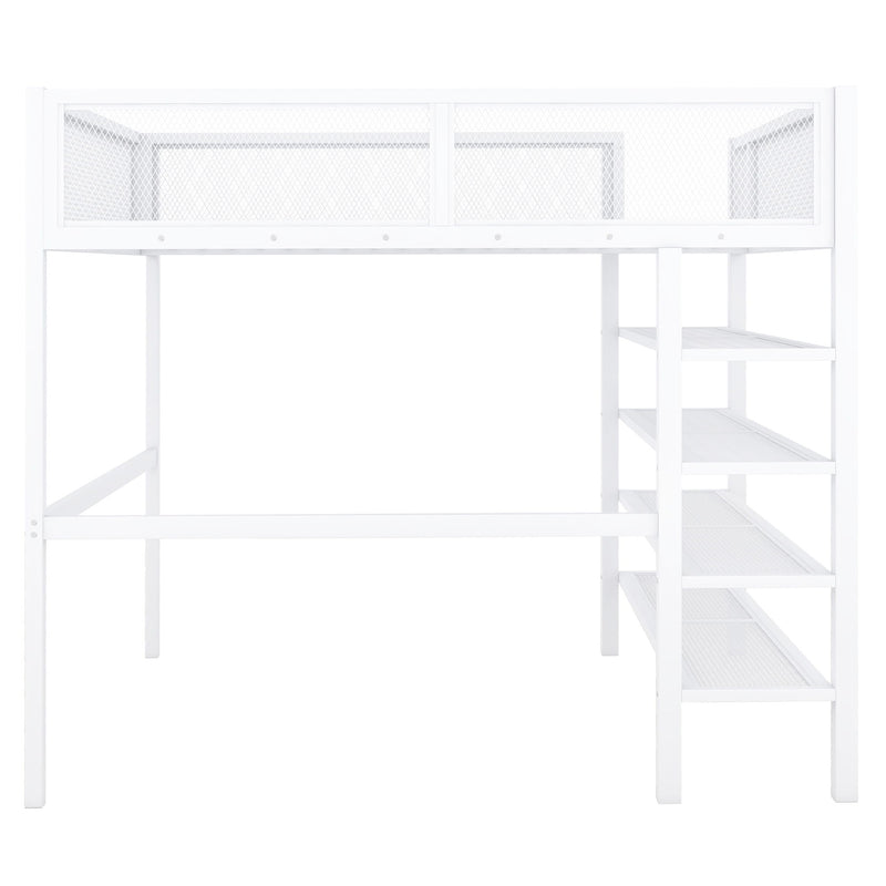 Loft Bed With 4 Tier Shelves And Storage