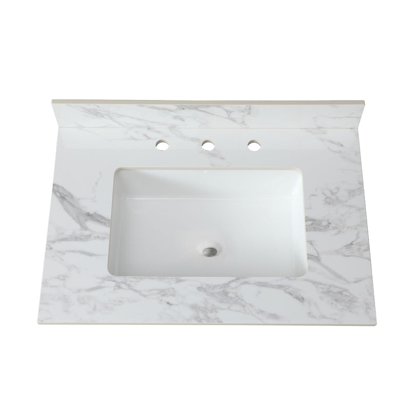 Elegant Sintered Stone Bathroom Vanity Top With Rectangular Undermount Ceramic Sink