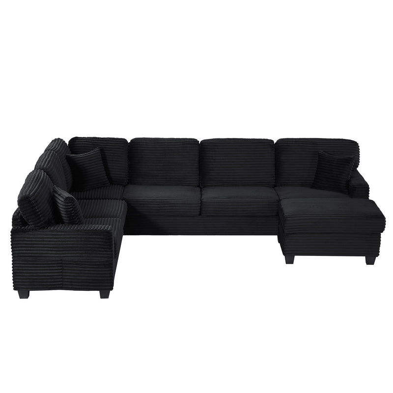 Upholstered U-Shaped Sectional Sofa With Movable Ottoman And Side Storage Pockets