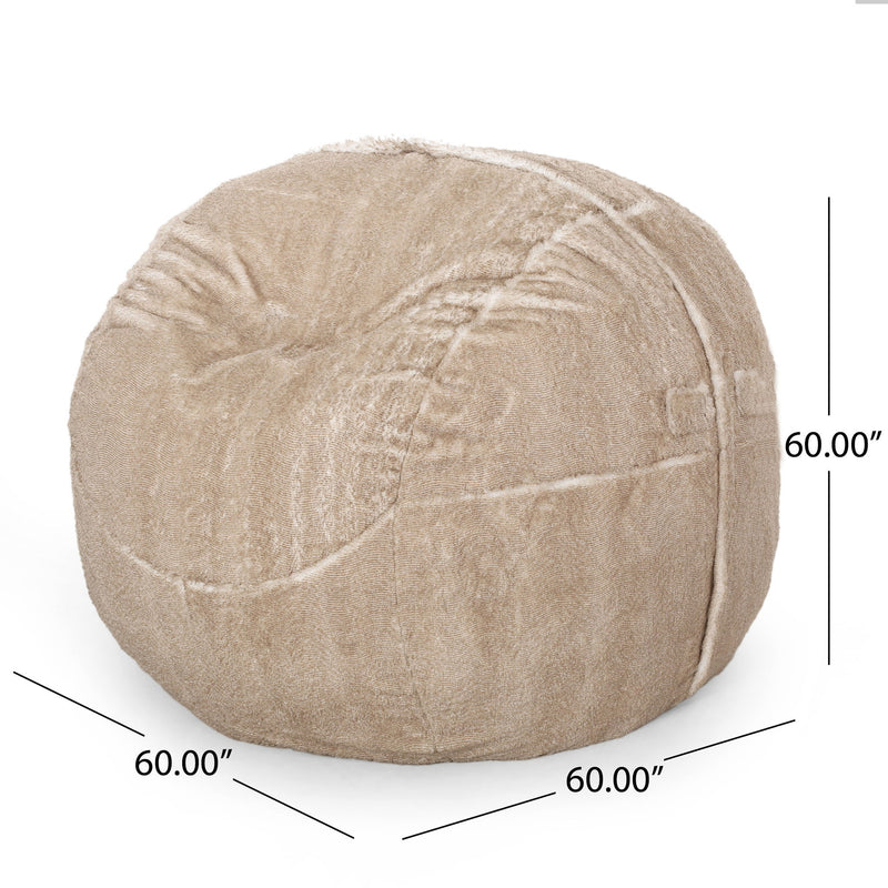 Vida - Modern 5 Foot Rounded Bean Bag - Snow White / Beige