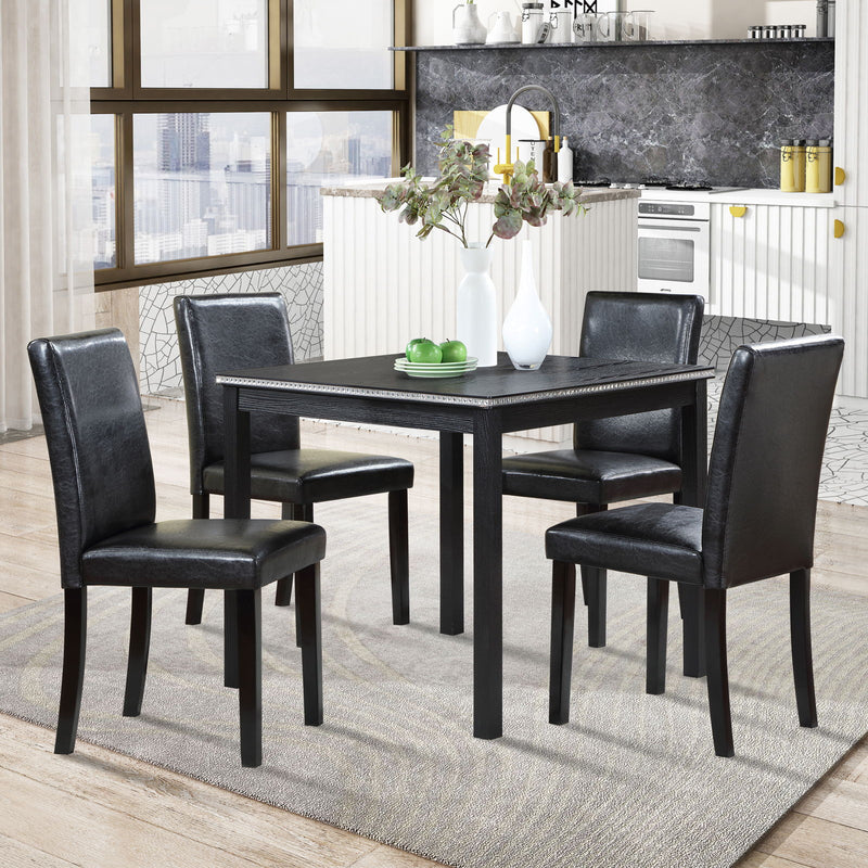 5 Pieces Wooden Dining Table Set, Square Table And 4 Upholstered Chairs
