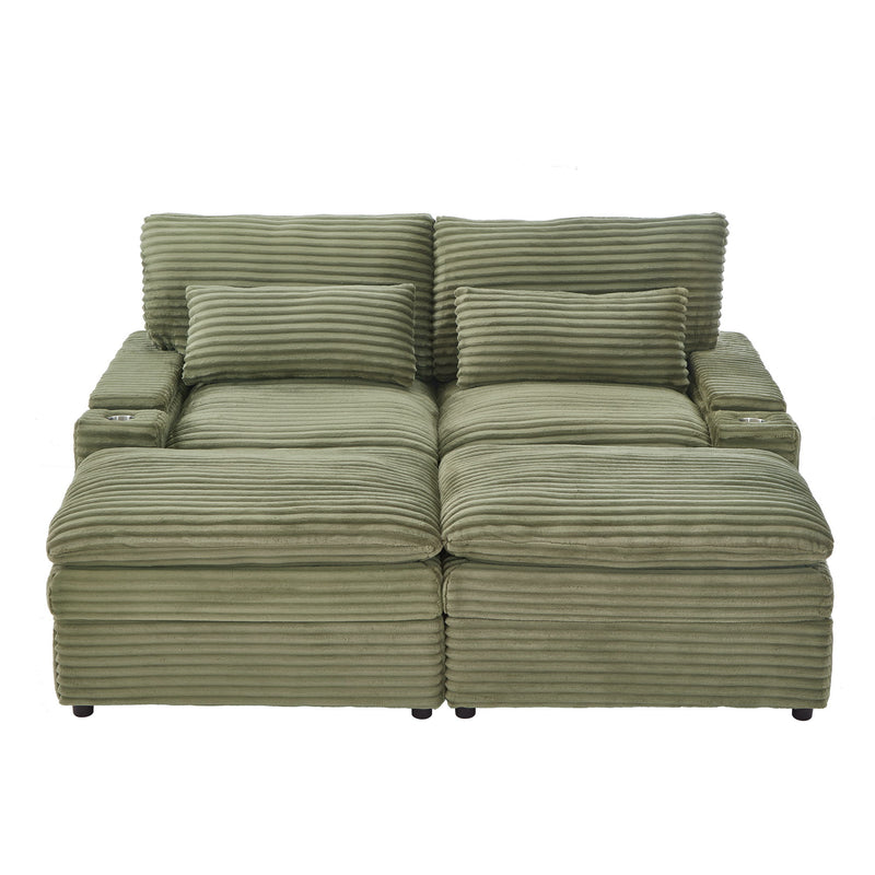 Convertible Loveseat Sofa With Storage, USB Ports, Cup Holders