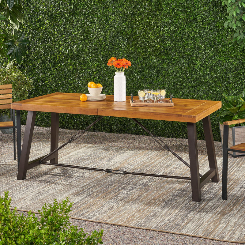Outdoor Dining Table With Slat Wooden Panel And Turnbuckle Accents - Teak
