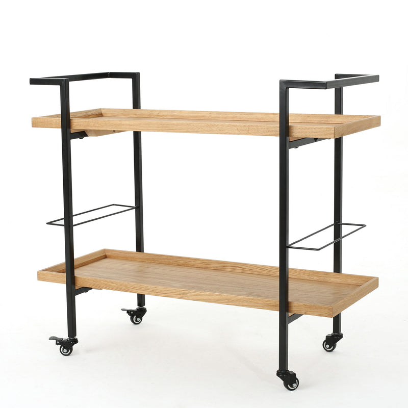 Modern Industrial Bar Cart With Shelving And Casters
