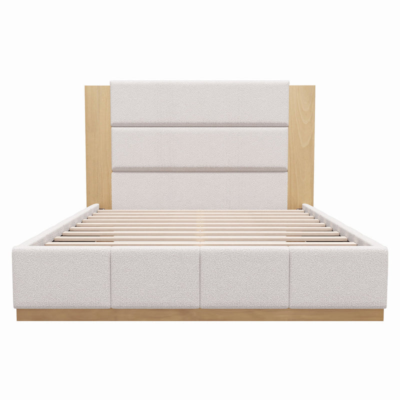 Modern Upholstered Platform Bed With Extended Headboard