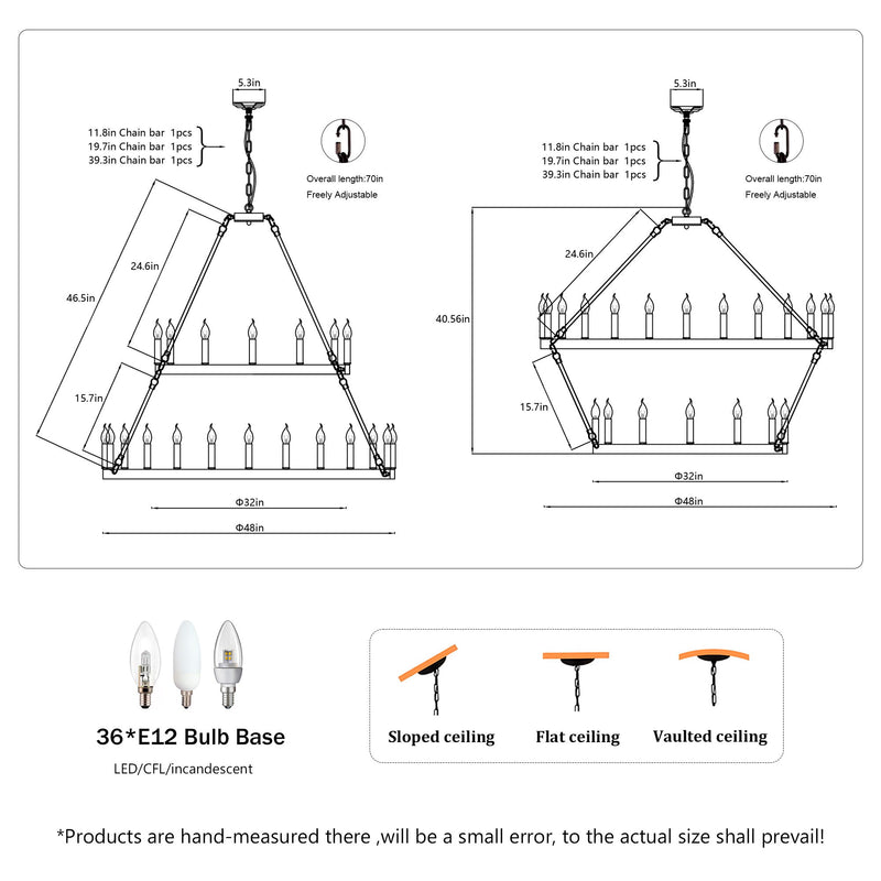 2 Tiers Wagon Wheel Chandelier Wooden Farmhouse 36 Light (24 / 12) Or (12 / 24) Metal Chandeliers 2 Story Light Fixtures Industrial For High Ceiling Living Dining Room Foyer, Adjustable Height - Black