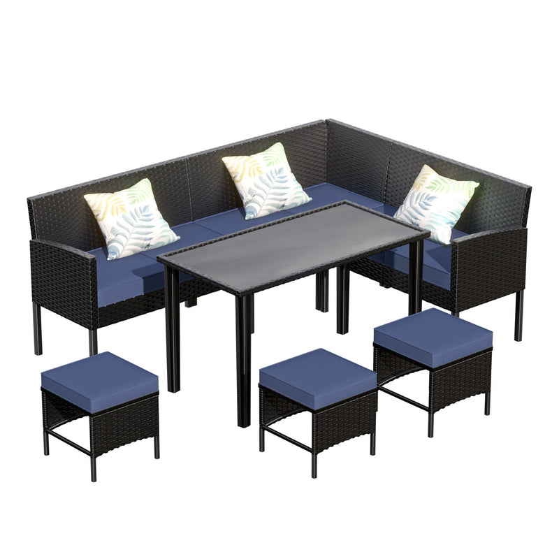 7 Piece Outdoor Furniture Set Waterproof Cushions Glass Table