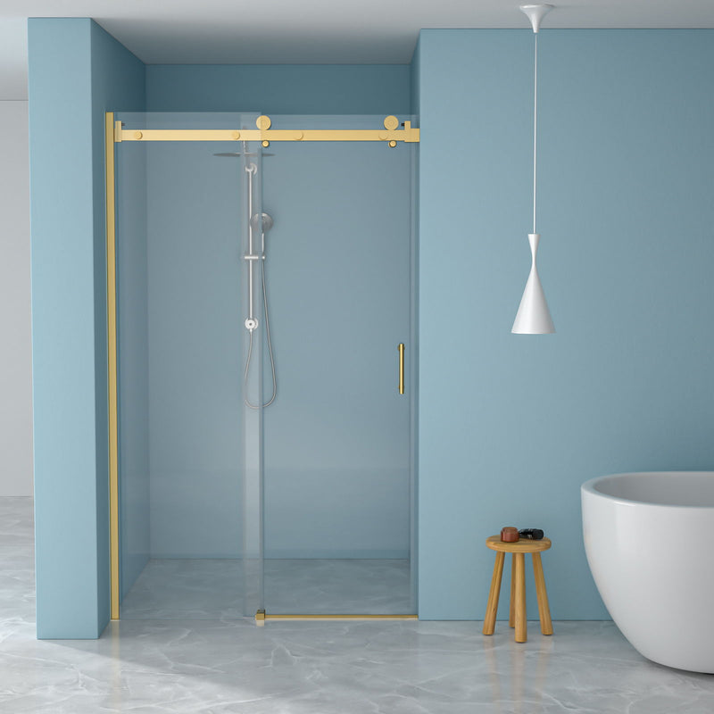 Modern Single Slide Shower Door, Tempered Glass, Stainless Steel Frame