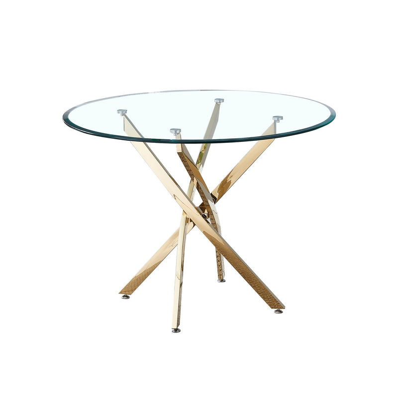 Contemporary Round Clear Dining Tempered Glass Table With Gold Finish Stainless Steel Legs - Gold